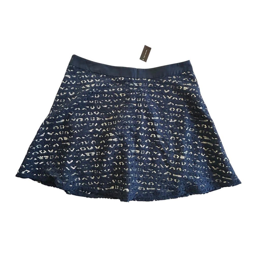 Navy Lace Overlay A Line Skirt 12 Lined Romantic Classic‎ Evening Elegant NWT